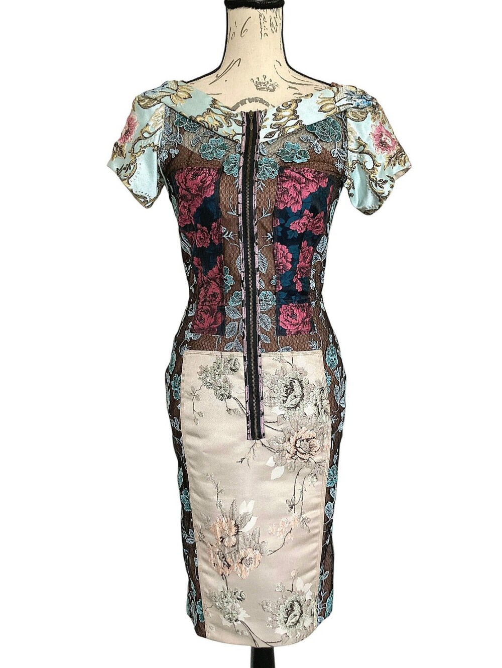 Anthropologie Beguile by Byron Lars Pieced Brocade Sheath Dress 2 Lace Floral - Picture 4 of 17